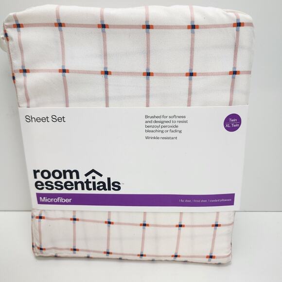 Target Room Essentials Microfiber Pink Grid Twin XL Sheet Set NWT - Picture 1 of 7